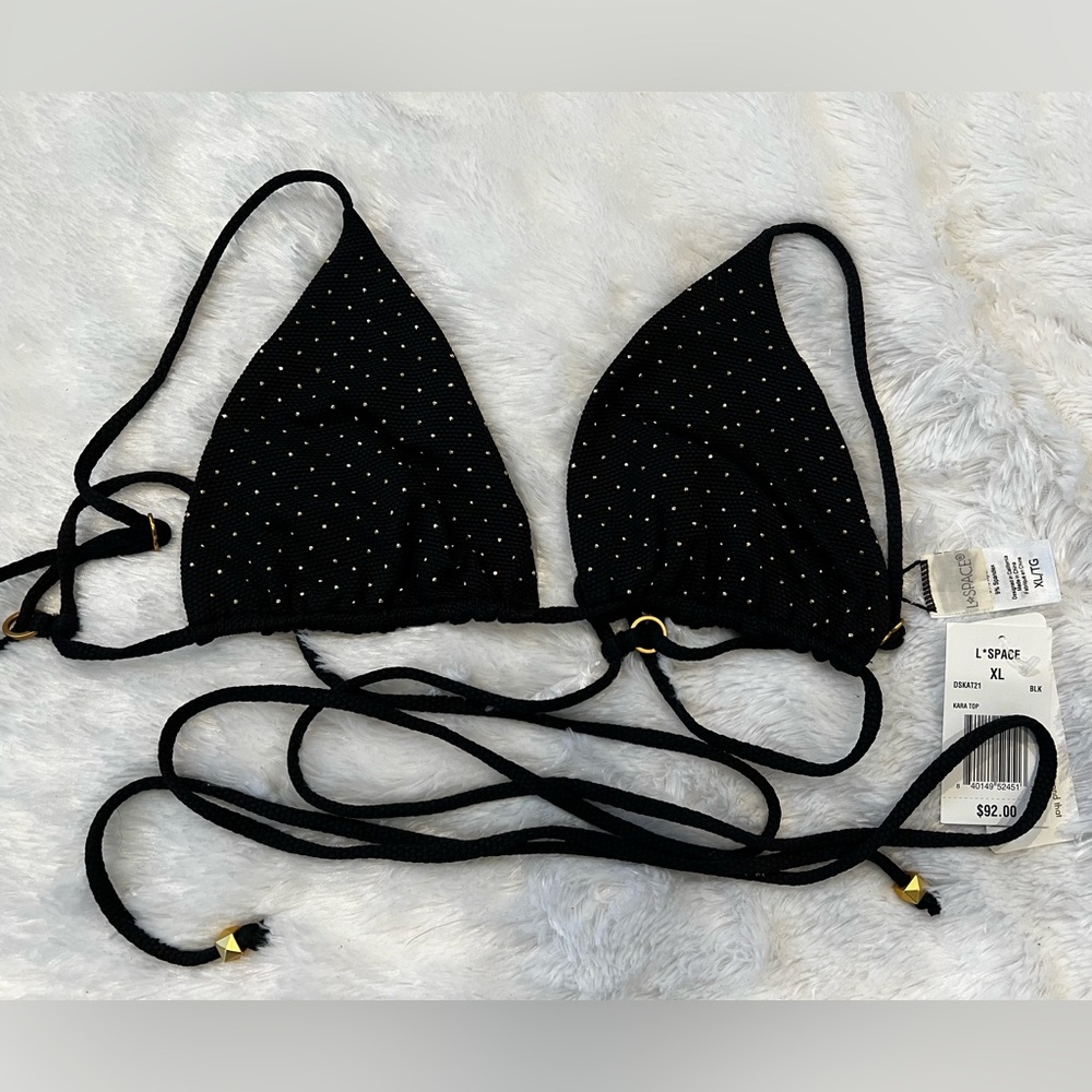 L*Space Black and Gold Polka Dot Bikini Top